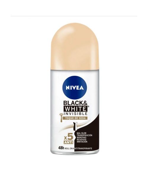 Nivea Desodorante Roll On Black & White Invisible Toque de Seda / 50 ml