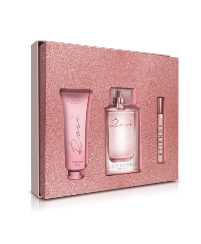 Estuche Etienne Rose: Fragancia 100 ml, Perfumero 10 ml y Crema de Manos 50 ml