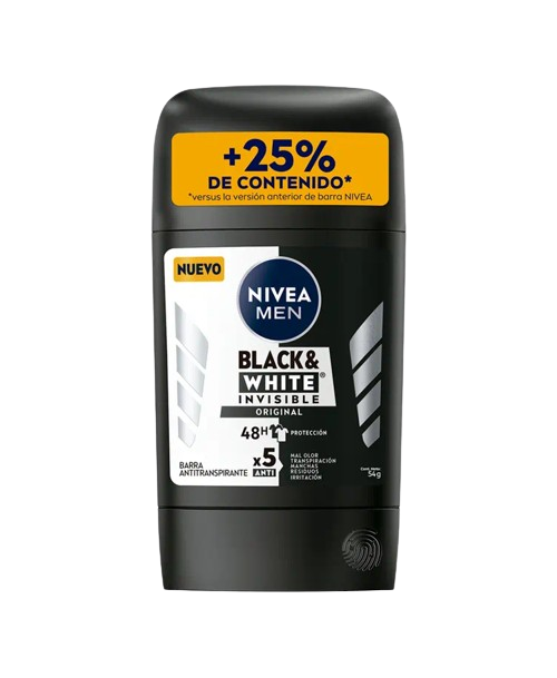 Nivea Men Desodorante Barra Black & White Invisible Original / 54 grs