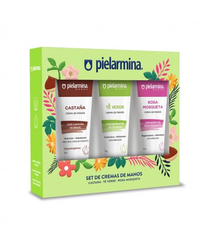 Estuche Pielarmina Set de Cremas de Manos: Castaña, Te Verde y Rosa Mosqueta / 70 grs c/u