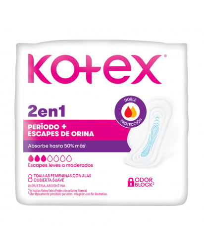 Kotex Toallas Higienicas 2 en 1 / 8 uns