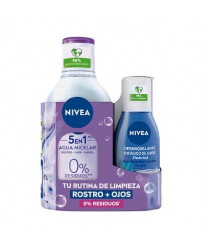 Estuche Nivea - Rostro + Ojos: Agua Micelar 400 ml y Desmaquillante Bifasico de Ojos 125 ml