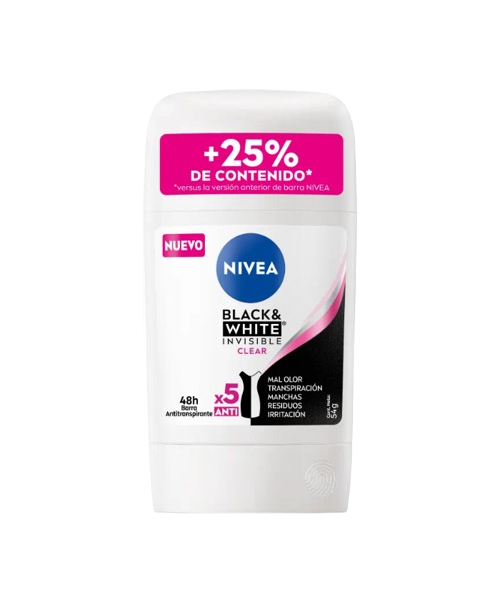 Nivea Desodorante Barra Black & White Invisible Clear / 54 grs